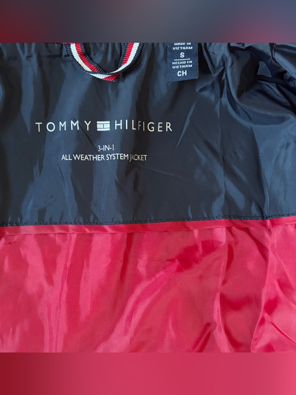 Tommy Hilfiger Womens S 3 In 1 All Weather Hooded Jacket Coat Red Navy - Picture 9 of 16
